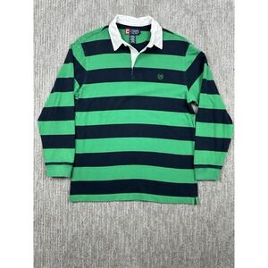 Vintage Rugby Shirt Striped Long Sleeve Green and Navy Blue Chaps Mens Medium